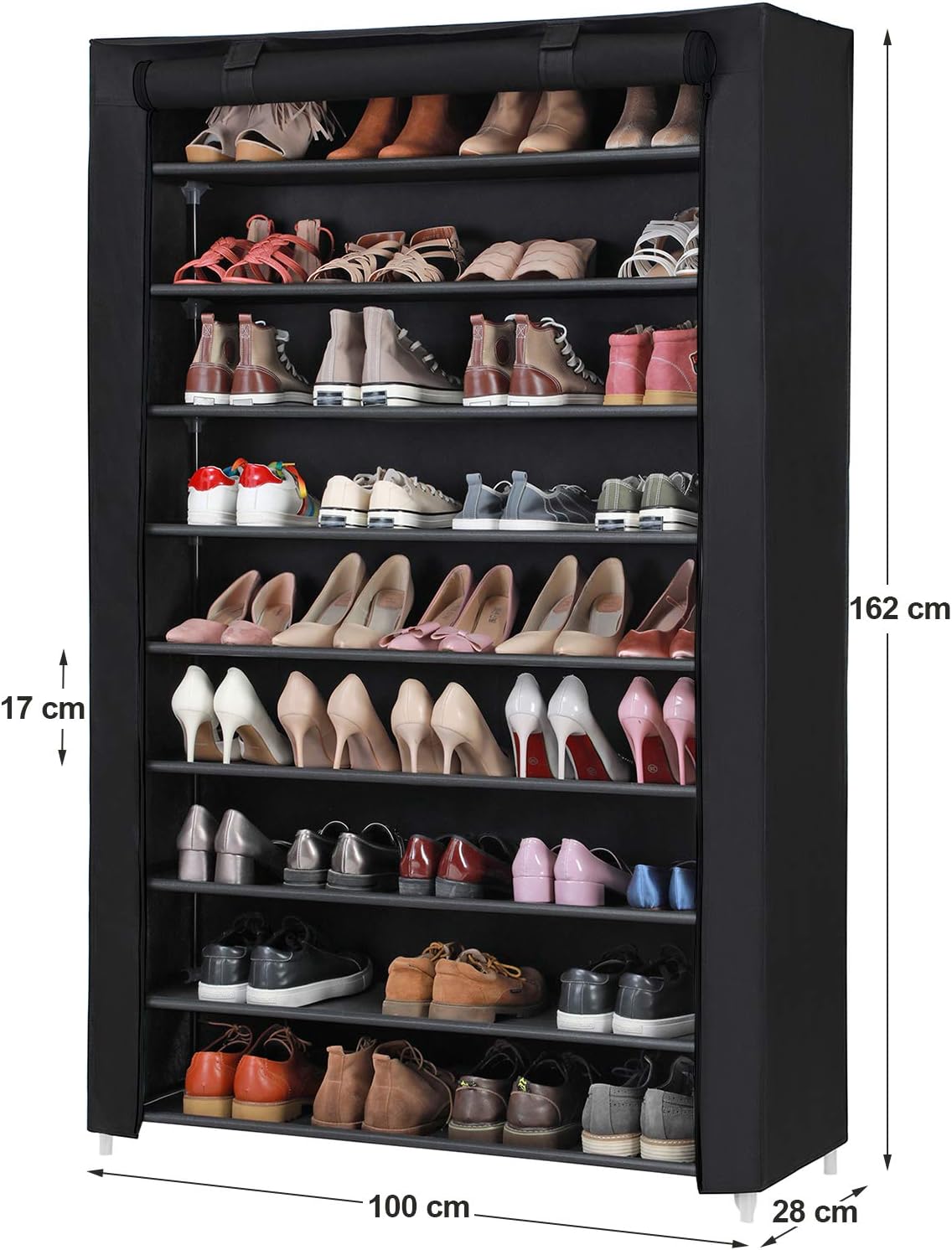 songmics 10 tiers shoe rack on Shoe Storage Cabinet Songmics 10 Tier Shoe Rack With Dustproof Cover Shoe Organiser In Living Room Holds Up To 45 Pairs Of Shoes Hallway Black Rxj00hv1 100 X 28 X 162 Cm Shoe
