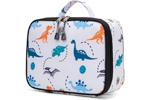 JinBeryl Insulated Lunch Box Bag for Kids Boys, Size for Preschool, Kindergarten, or Travel, Dinosaur White