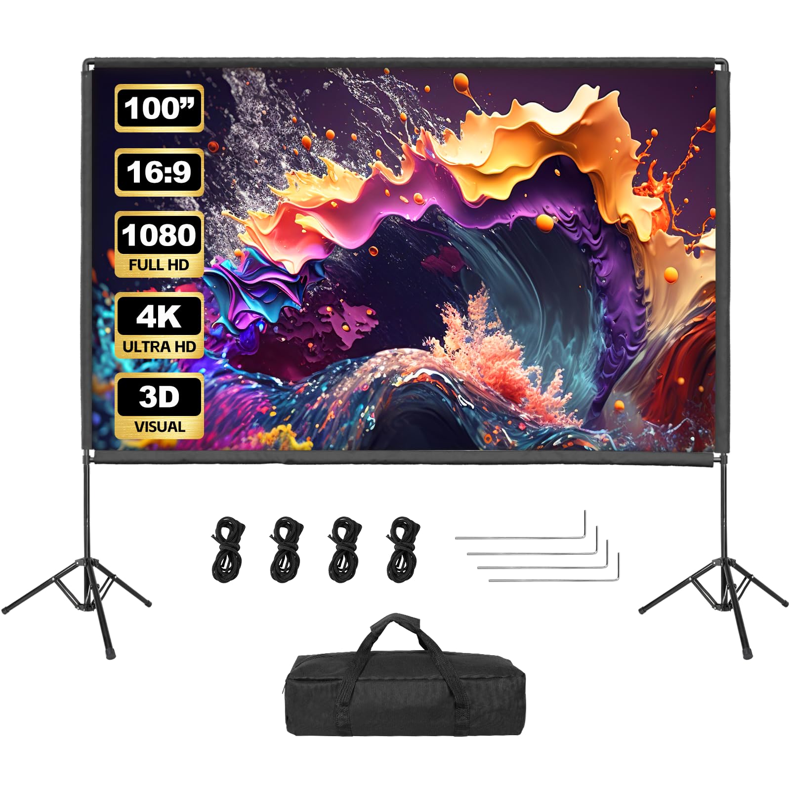 Projector Screen with Stand, Qoolfoto 100 Inch