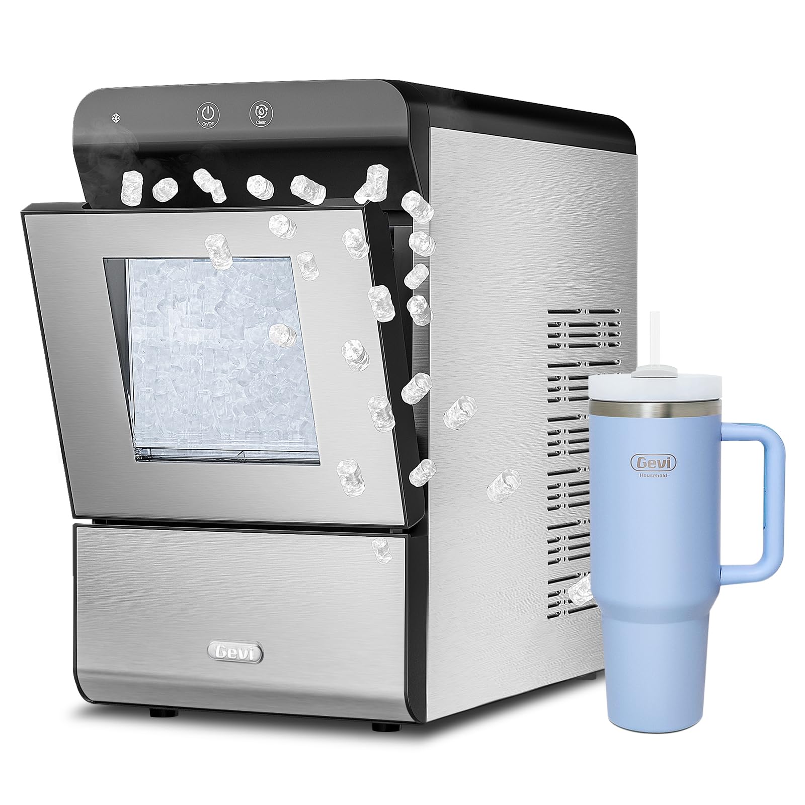 Gevi Household Countertop Gemi Nugget Ice Maker GIMN-1000C & Insulated Tumbler (Blue)