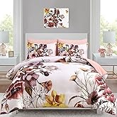 Luxudecor Floral Comforter Set Queen Size 7 Piece, Blush Flower Bed in a Bag, Elegant Floral Comforter with Sheet Set, Soft Microfiber Bedding Set for All Season (Blush, 90"x90")