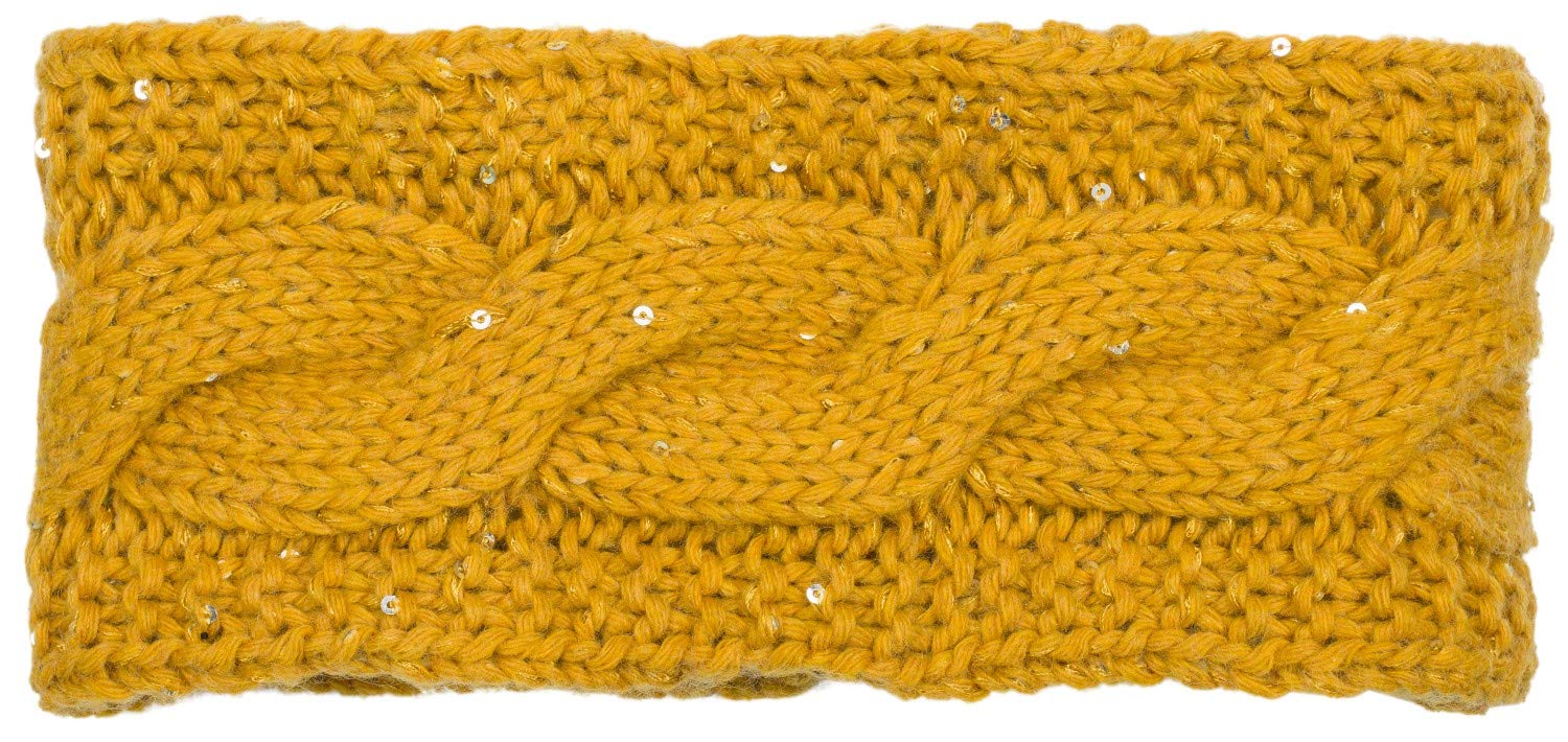 styleBREAKER Women Browband coarse knit with plait pattern and sequins, warm fleece lining, hair band, headband 04026002, color:Curry
