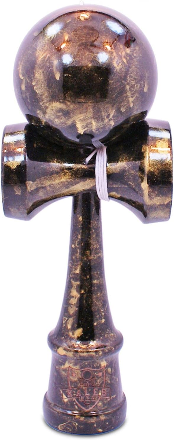 Kaleb USA Full Marble Swirl Kendama and Extra String (Black & Gold Metallic)