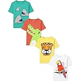The Children's Place Baby-Boys and Toddler Dinos,Animals,Cars Short Sleeve Graphic T-Shirts,4 Pack