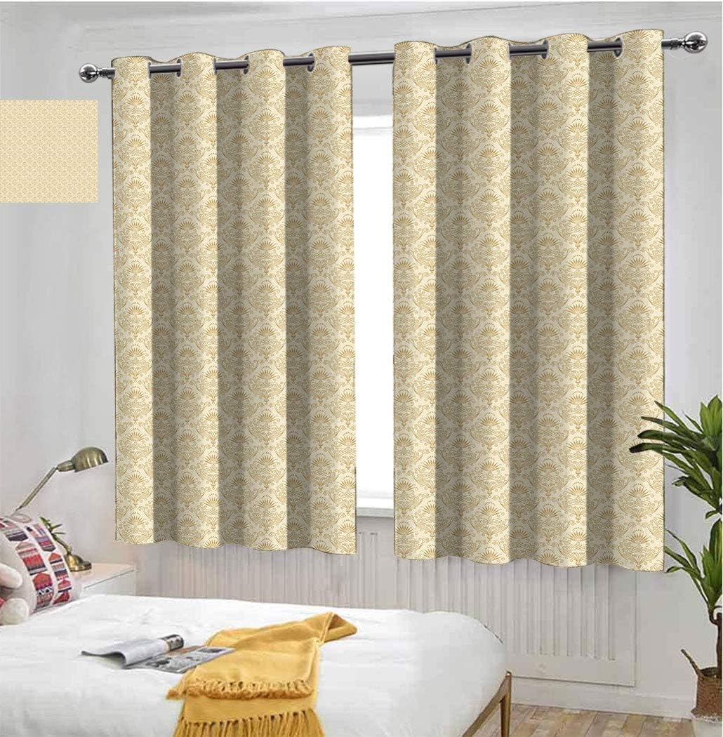 Beige Black Out Curtains, Retro Ornamental Composition