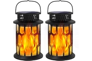 LABENSANWA Solar Lights for Outside, Upgraded Solar Lanterns Flickering Flame Outdoor Waterproof Hanging Lanterns Decorative Solar Powered Outdoor Lighting LED Flame Garden Lights for Patio Deck Yard, 2 Packs