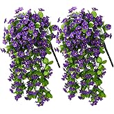 ZFProcess 2PCS Artificial Hanging Flowers, Fake Hanging Plants Violet Vines UV Resistant for Wall Home Room Garden Wedding Indoor Outdoor Spring Summer Decoration(Purple)