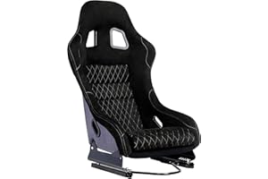 JIABEIR Size L Piece Universal Silver Glitter Fiberglass Racing Bucket Seat Full Black Suede Cover White Diamond Stitch Front With Dual Lock Sliders Not Including Seat Bracket