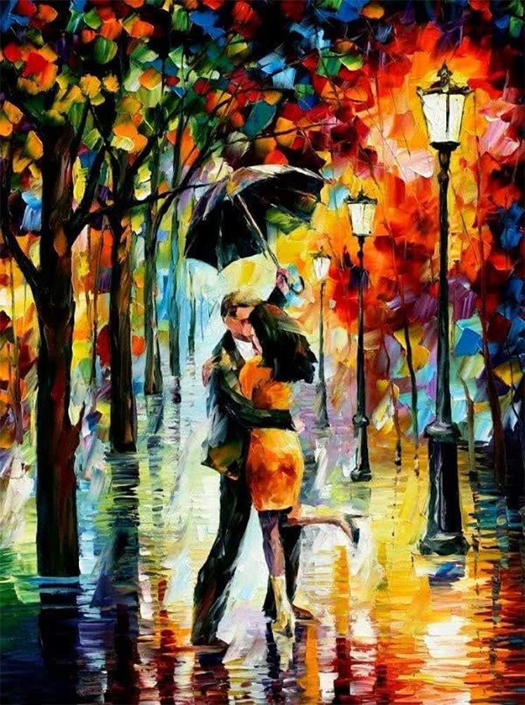 DIY 5D Diamond Painting by Number Kits Round Drill Arts Craft Embroidery Kit Cross Stitch for Home Wall Decor Adults - 12x16inch (Rainy Night Lovers)