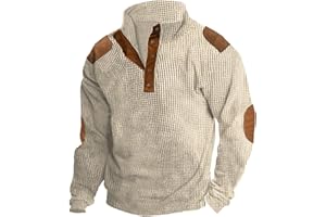 FONMA Mens Corduroy Sweatshirts Long Sleeve Round Neck Elbow Patches Shirts Casual Button up Pullover Tops