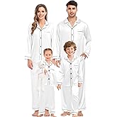 SWOMOG Family Matching Pajama Satin Pajamas Long Sleeve Sleepwear Button Down Loungewear 2 Pcs Pj Set