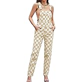 Bindefon Overalls for Women Checkered Pants Fashion Jumpsuits Stretchy Rompers Plaid Bib Coveralls