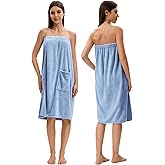 Towel Wrap For Women After Shower,Plush Bath Robe Female,Sauna Spa Wrap Around Towels With Pockets