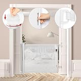 PetHot Retractable Stair Gate 55” Wide 33” Tall One-Handed Baby Pet Gate White view 3
