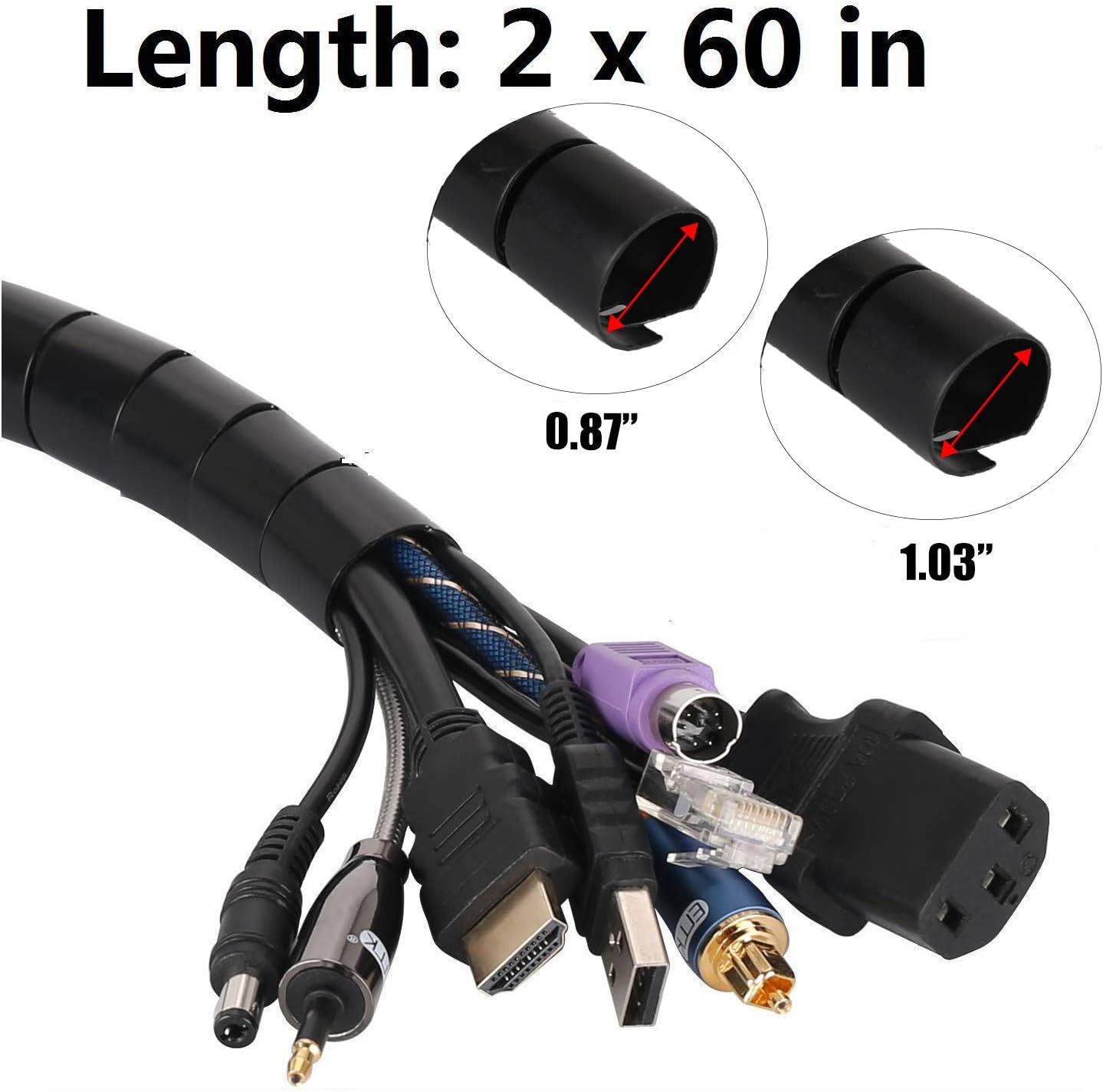 120 Inch Cable Sleeve, Flexible Cord Bundler Wire Wrap Cable Management System for Office and PC-Black: Home Audio & Theater