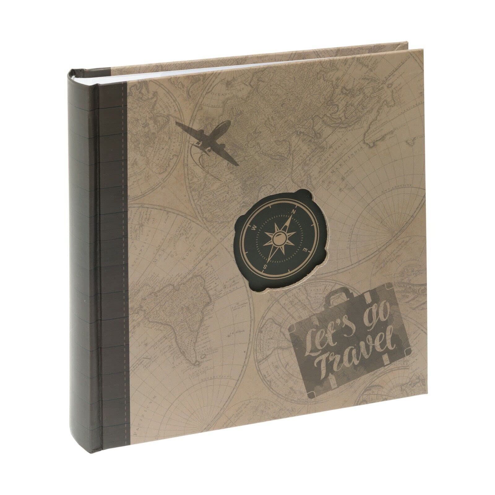 Kenro Let's Go Travel Brown Memo Slip-in 3D Detailed Compass Globe Picture Photo Album 200 photographs 6x4 Inch / 10x15cm - HOL125