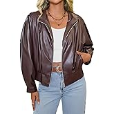 Yousify Womens Faux Leather Bomber Jackets Cropped Pleated Zip Up Moto Coats Trendy Casual Outerwear with Pockets