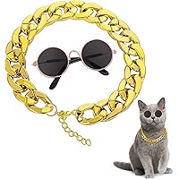 Molain Cat Sunglasses Gold Chain Costume Decorations- Cat UV Protection Classic Retro Puppy Retro Black Sunglasses Faux Gold