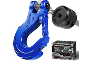 AUTMATCH Winch Hook 3/8" - Clevis Slip Hook with Safety Latch & Winch Cable Hook Stopper, Grade 70 Forged Steel Max 39,600Lbs Work for Winch Rope, ATV, UTV, Off Road Vehicle, Blue