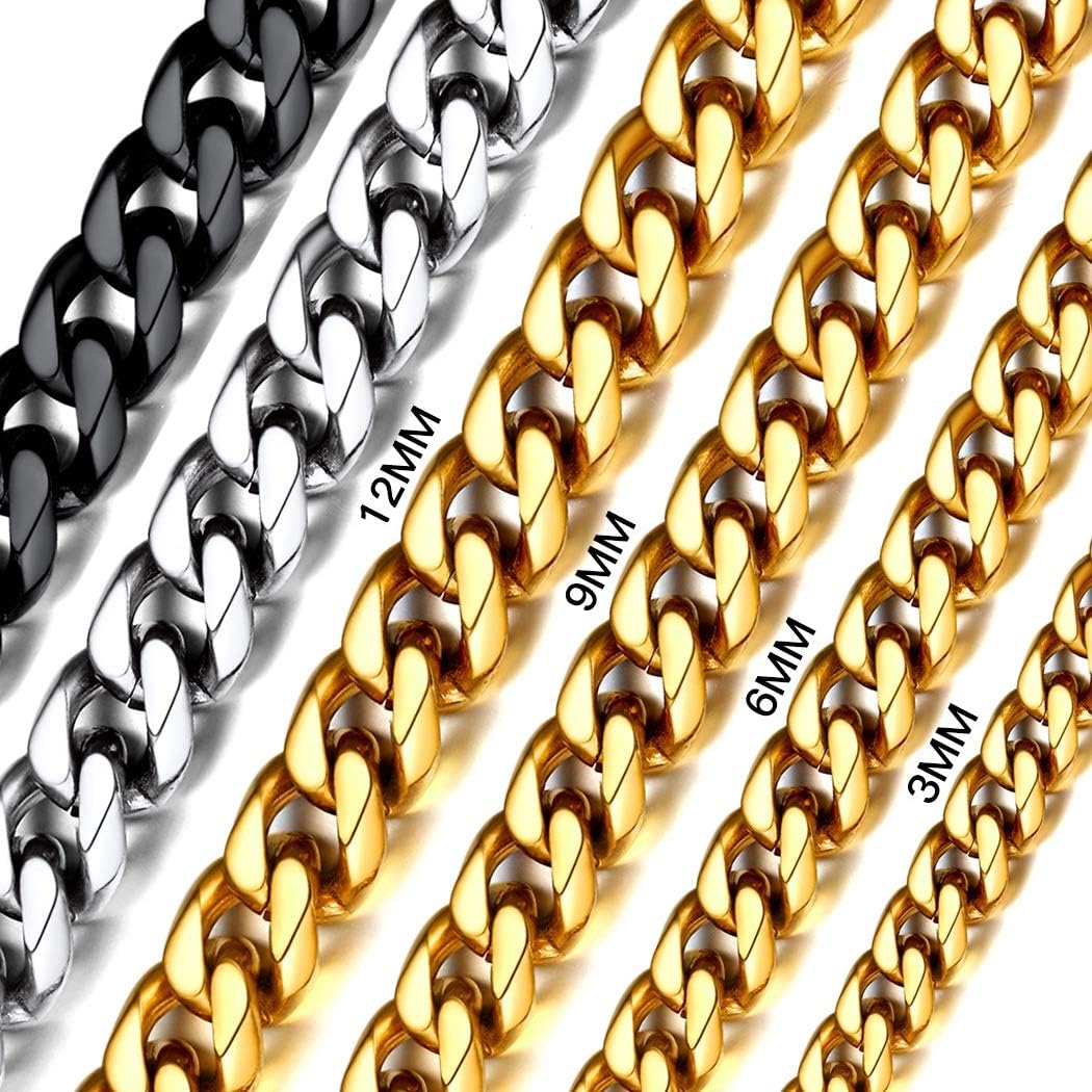 U7 Solid Gold Curb Link Necklace 18K Gold Plated Stainless Steel Minimalist Rapper Jewelry 3mm Cuban Chain 22 Inch | 