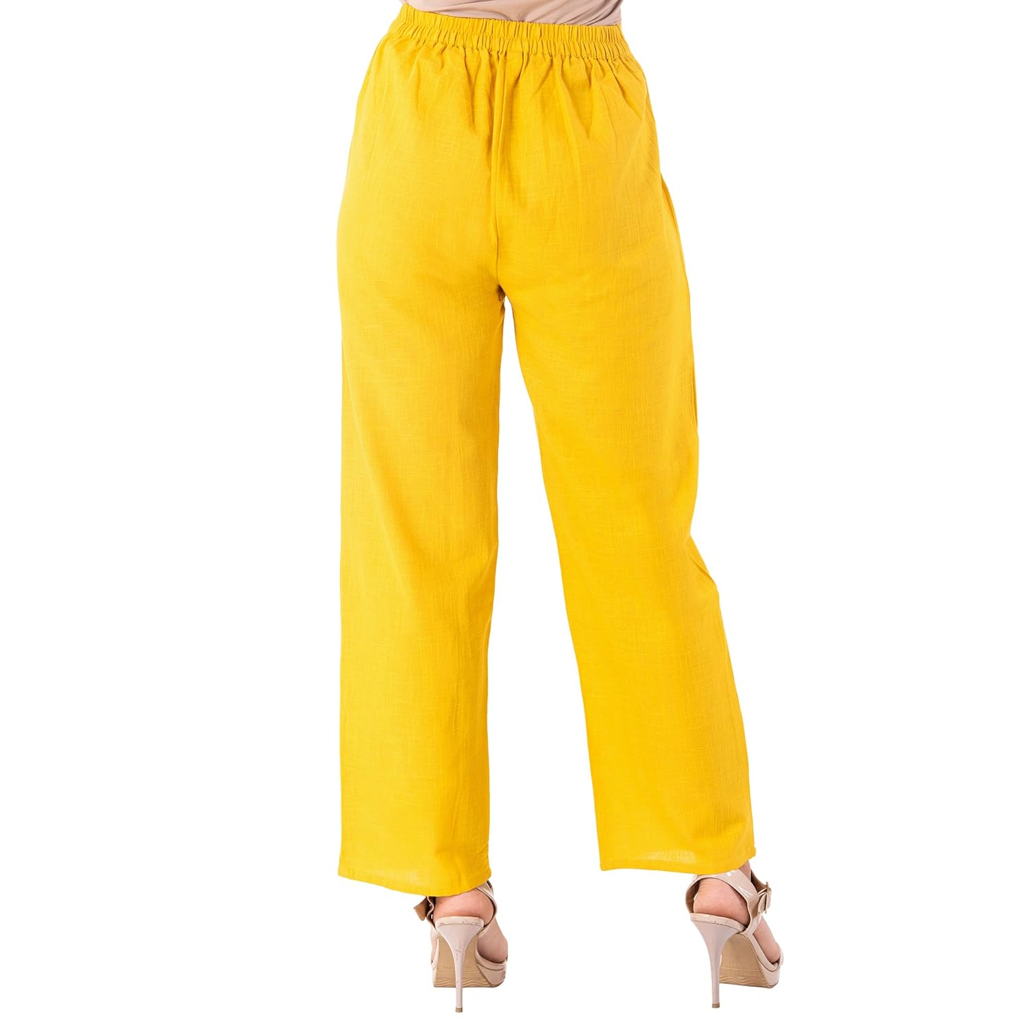khushal k women's cotton solid yellow palazzo pant