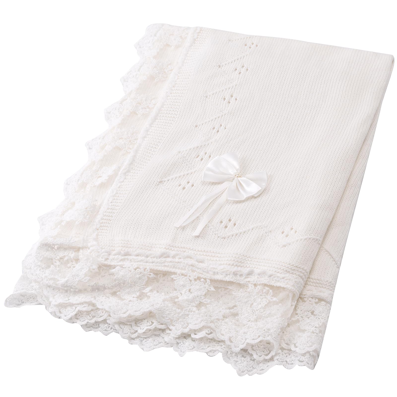 Photo 1 of Booulfi Baby Blanket for Girls Boys Swaddles for Newborns Receiving Blankets Neutral Baptism Christening Knit White Baby Blanket Small Baby Crib Blanket, 37x42