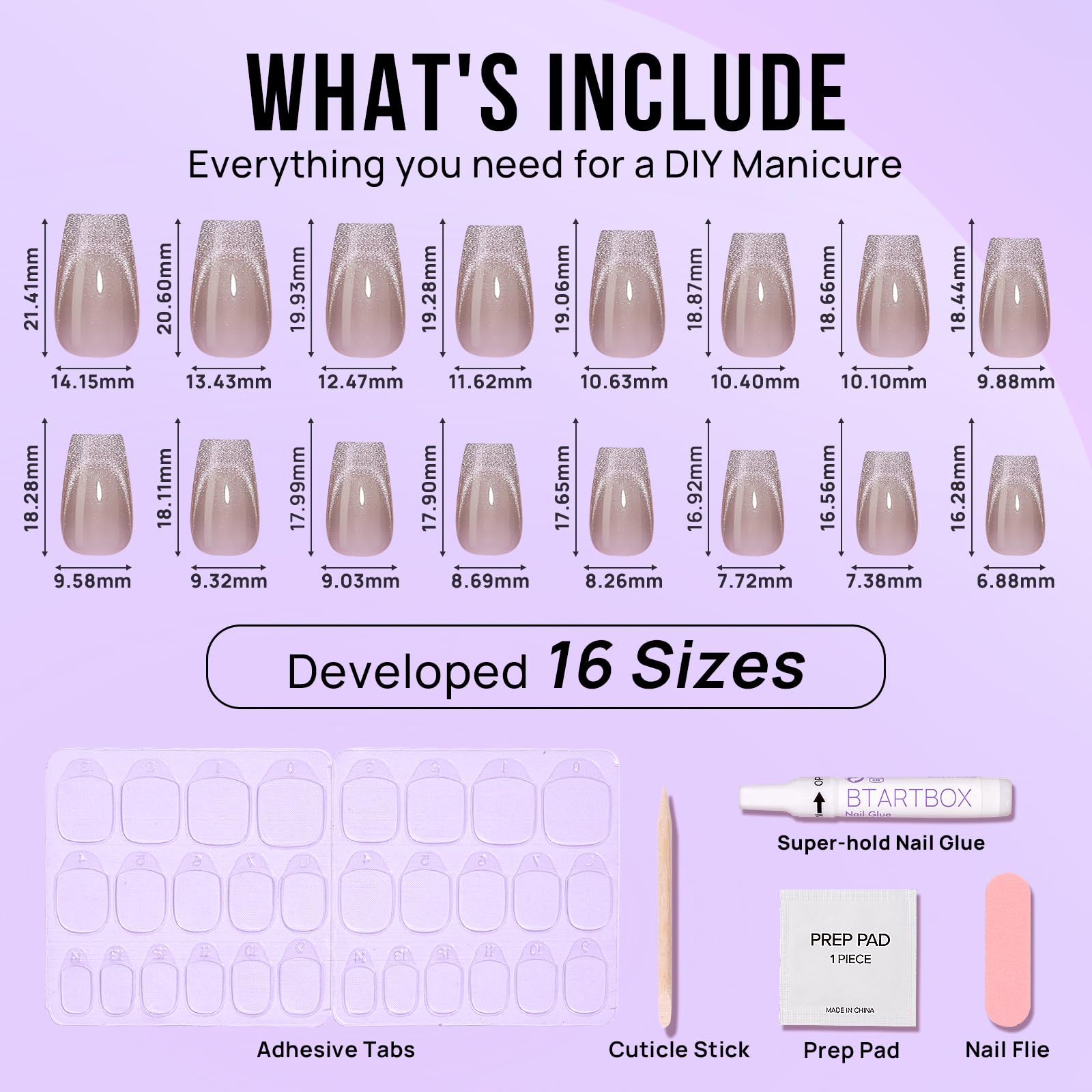BTArtbox Press On Nails Short - Cat Eye French Tip Press On Nails Coffin, Light Weight & Fit Perfectly Nail Tips, Natural Fake Nail with Glue, Glue On Nails in 16 Sizes - 30 Nail Kit, Milky Way - Image 5