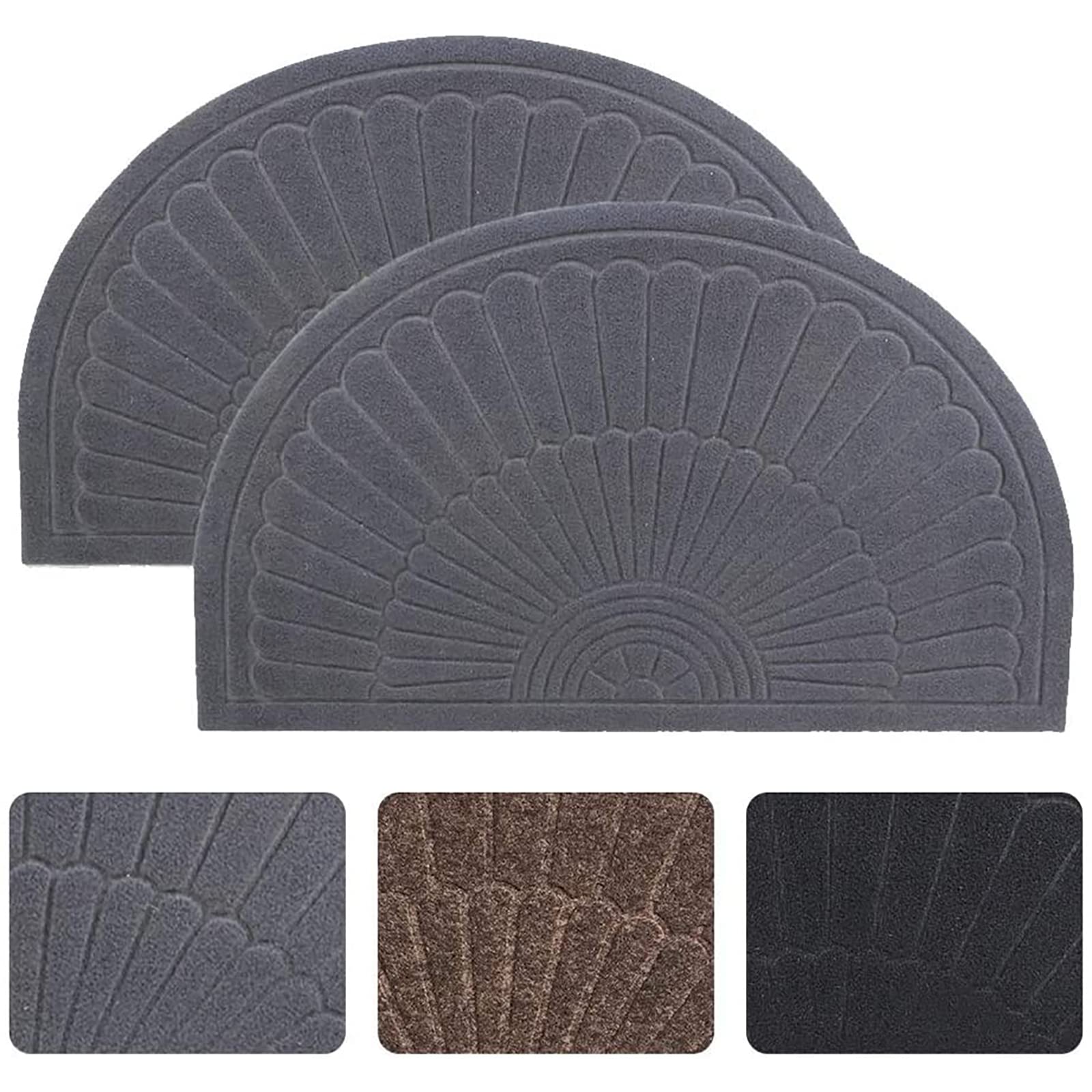 Waroom Home Durable Entrance Door Mat, Non-Slip Welcome Doormat Inside, Outdoor, Easy Clean Waterproof Half Round Entrance Rug Floor Mats,Patio(18''x30'')