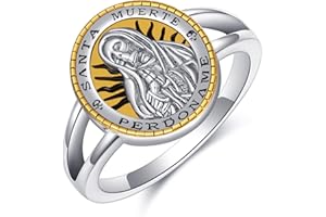 YAFEINI Santa Muerte Rings 925 Sterling Silver Santa Muerte Rosary Jewelry Gothic Rings