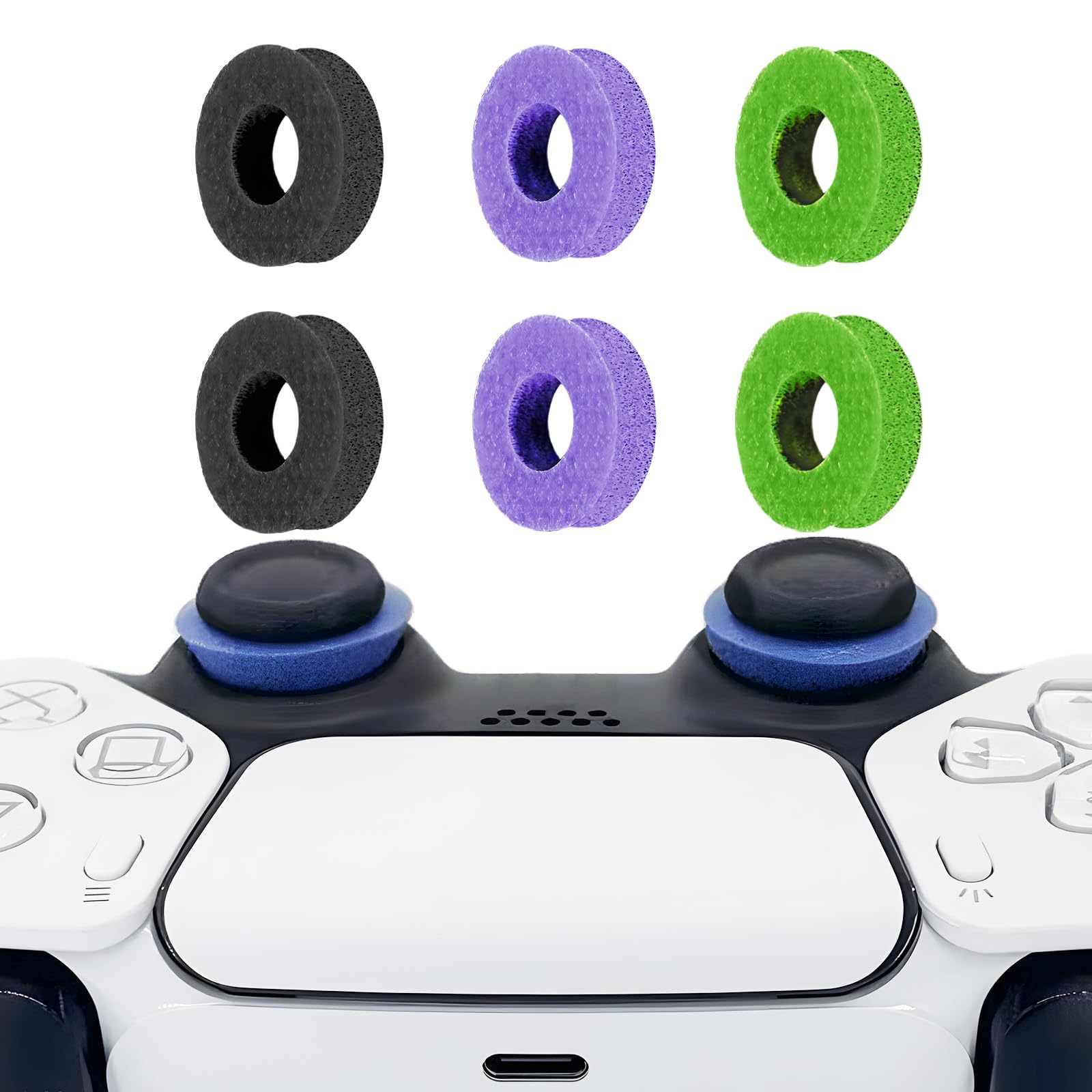 MYSTICHOME 6 Pack Precision Rings Aim Assist for PS5, for PS4, Compatible with Xbox Controllers Accessories– Control with Soft Silicone Rings – Compatible with Fortnite & FPS Games,Black+Purple+Blue