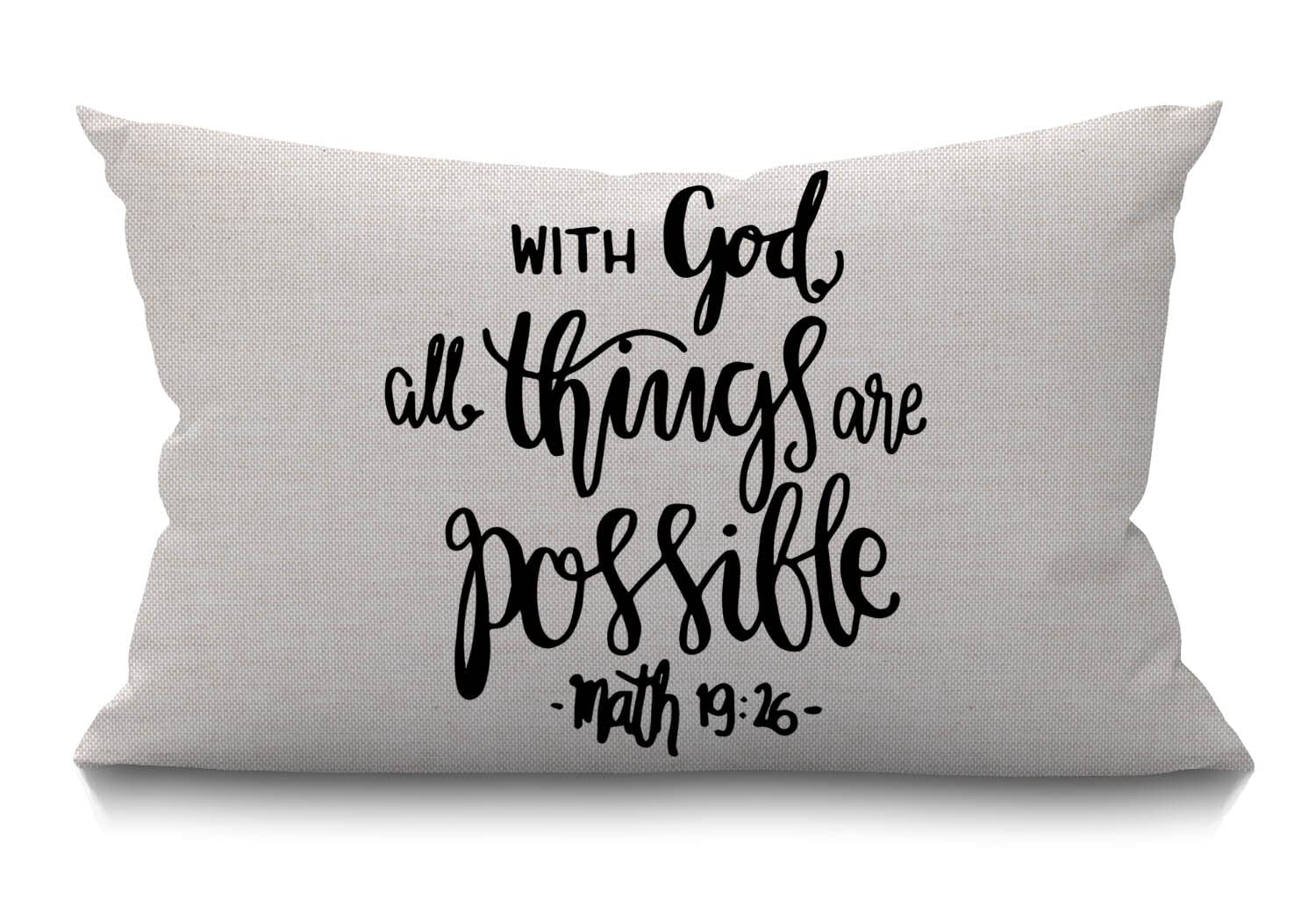 BGBDEIA Bible Verse Cushion Cover Farmhouse Religious christian hope with god All Things Are Possible Quote Decorations Pillow Cover Case for Sofa Couch Cotton Linen 30 x 50 cm 12x20 Inches