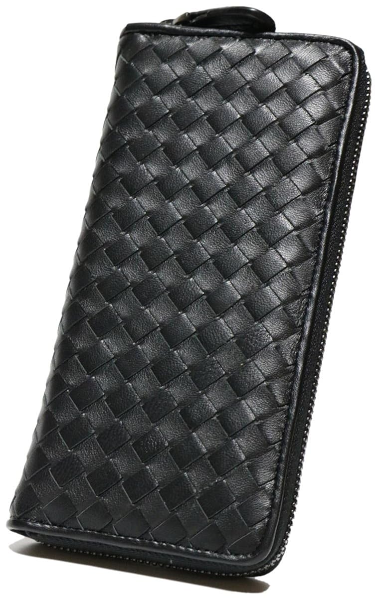 値引 アオイア Aoia 厳選 ラム革 仕様 本革 編み込み 長財布 ラウンドファスナー Ykk 正規品 大容量 ギフトbox付き B07dlrhnry ブラック F 新しいコレクション Kallik Is