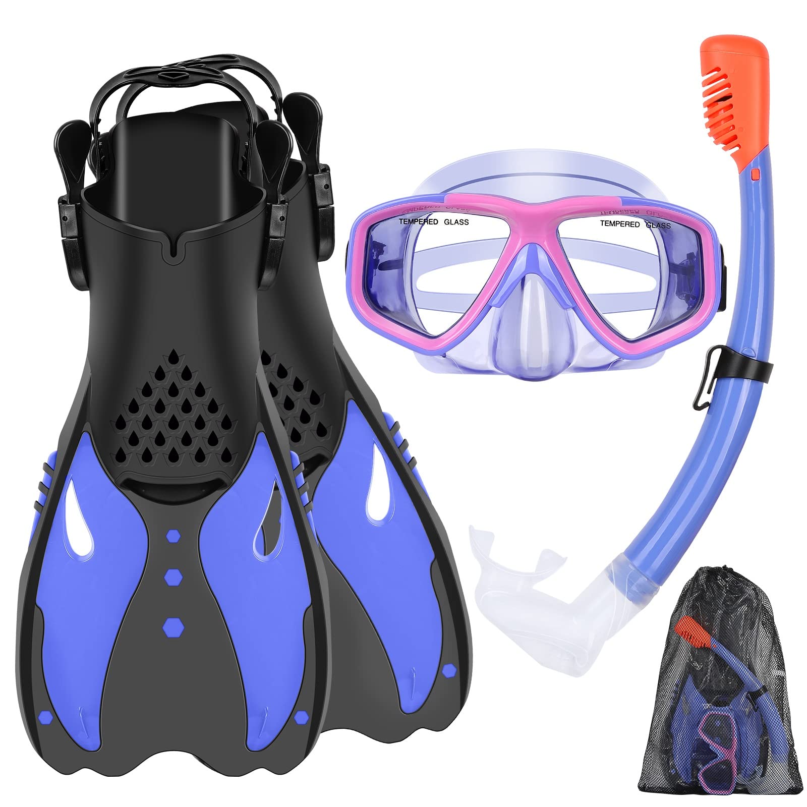 Photo 1 of KUYOU Youth Snorkel Set for Ages 7-16 - Anti-Fog Mask, Full Dry Top Snorkel, Adjustable Fins - Premium Quality, Comfortable and Durable Set for Teen Snorkelers (Violet)