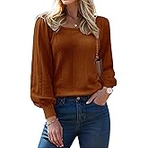 XINWEZZ Womens Sweaters Fall 2026 Casual Puff Long Sleeve Square Neck Cozy Knitted Pullover Sweater Tops Trendy Outfits