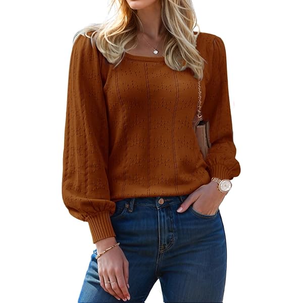 Dokotoo Womens Ribbed Knit Long Lantern Sleeves Sweater Crewneck Casual Slim Fit Pullover Jumper Tops - Product Details