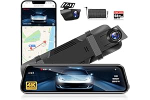 Jansite 4K Rear View Mirror Camera 2160P UHD 10" Mirror Dash Cam with 64G SD Card Front and Rear Mirror Backup Camera for Car