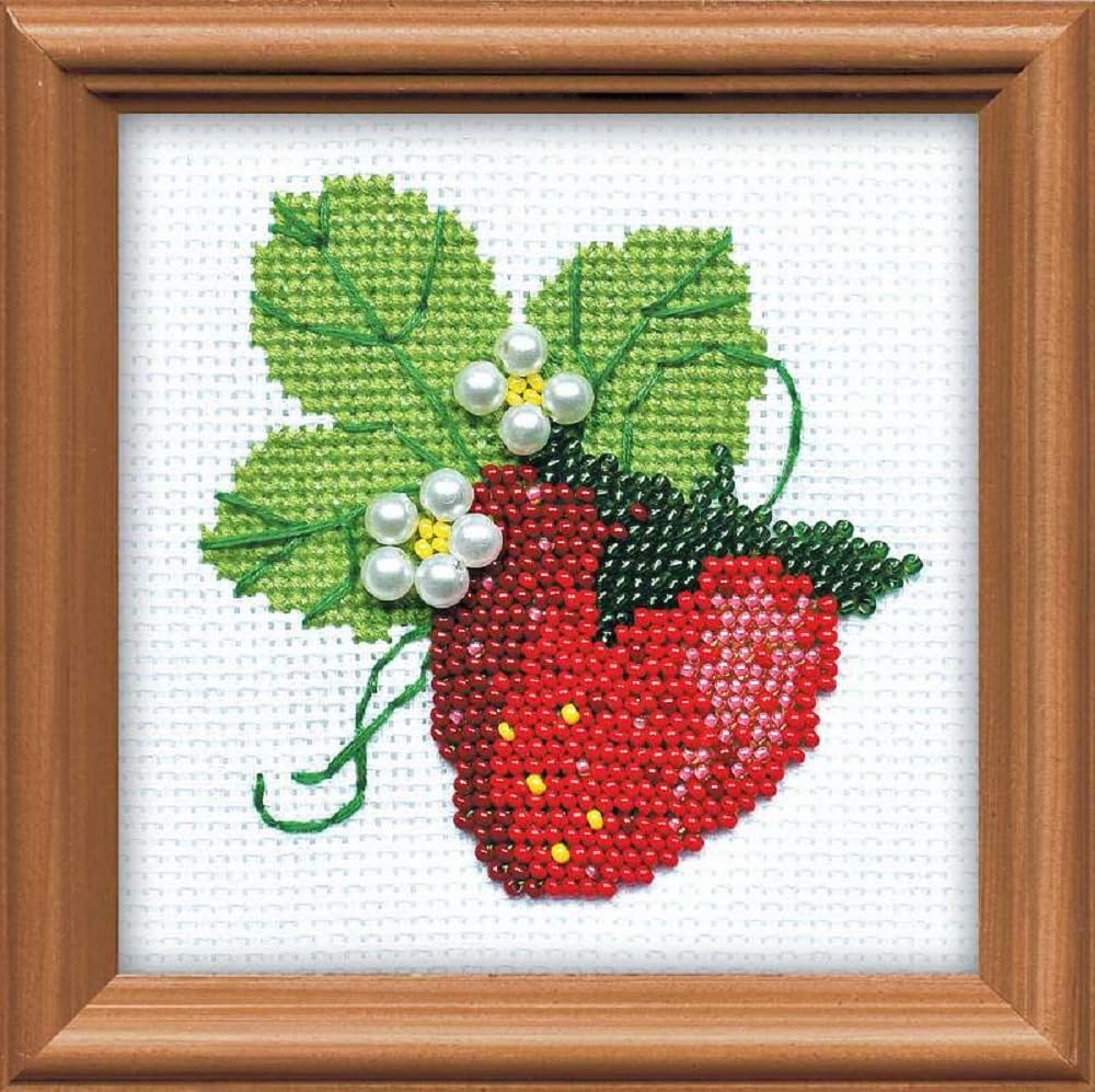 Photo 1 of RIOLIS - Garden Strawberry 1165, Cross Stitch Kits 3,94" x 3,94", Cross Stitch Kits for Beginners & Advanced, Crossstitching Kit Adult, Embroidery Counted Stitching Kit