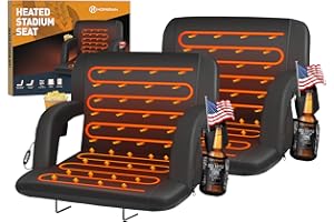 HOPERAN Heated Stadium Seats for Bleachers with Back Support and Wide Cushion, Extra Portable Bleacher Seat Foldable Stadium Chair, USB 3 Levels of Heat, 5 Pockets for Outdoor Camping Games Sports