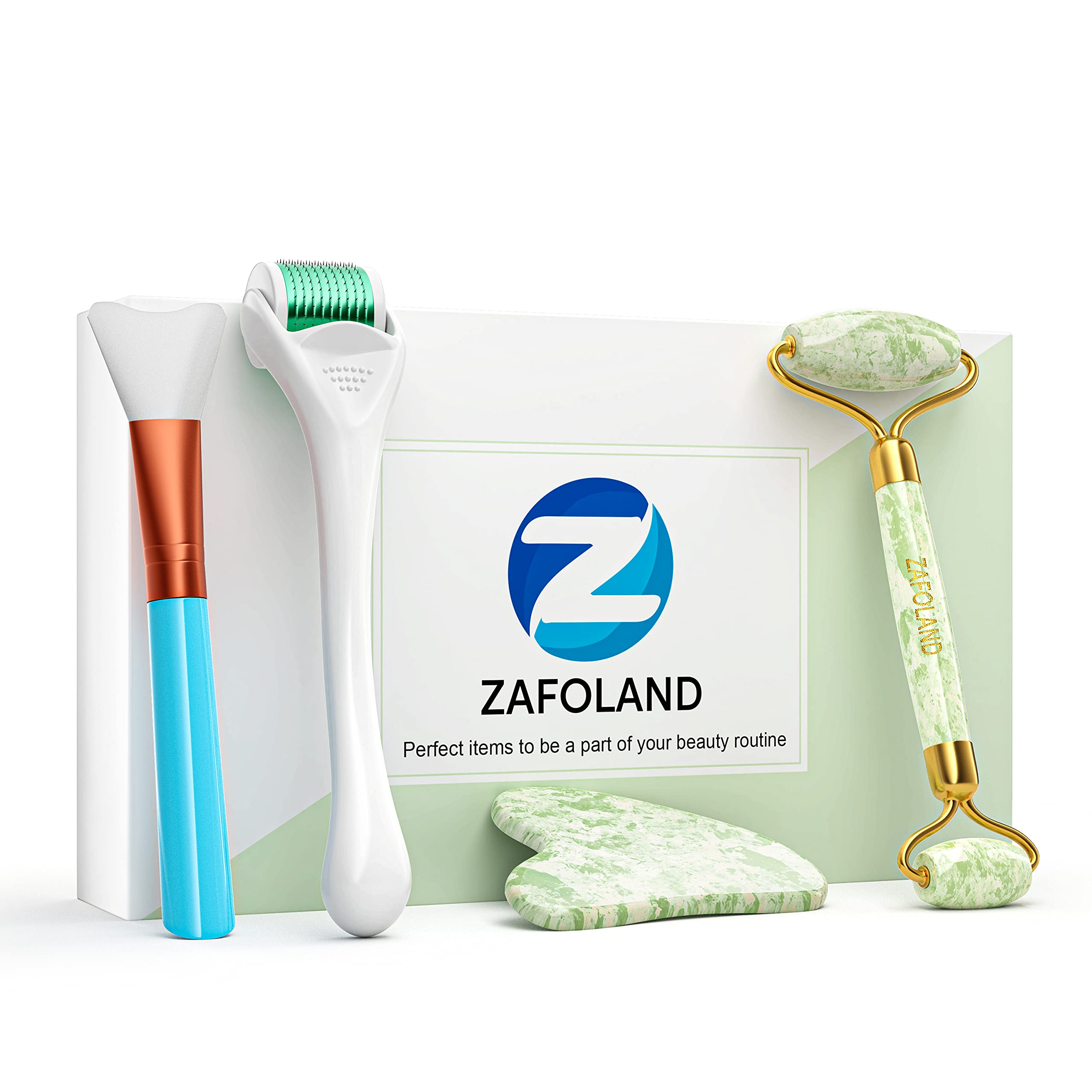 4 in 1 Face Massager, Skin Tightening,Jade Roller and Guasha Set, Derma Roller, Anti-Aging, Anti-Wrinkle, Face Roller, Slimming Massage Tools,