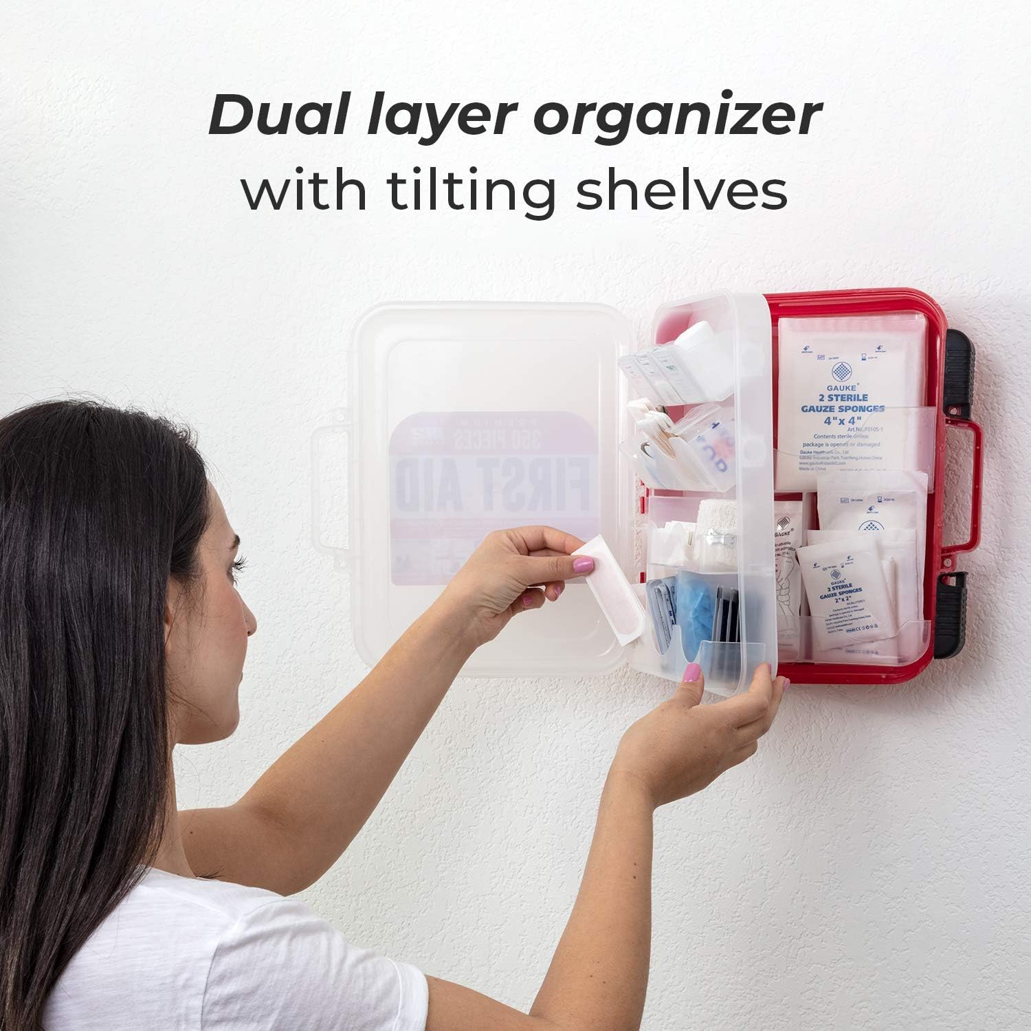 M2 BASICS 350 Piece Professional First Aid Kit | Mountable Hard Case with Dual-Layer Organizers for Business, School or Home: Health & Personal Care