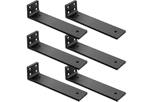 AUNULAHCA Floating Shelf Brackets 8 inch, Heavy Duty Wall Shelf Brackets 6 Pack for Shelves Support, Hidden Metal L Brackets with Mounting Hardware (1/5'' Thick)