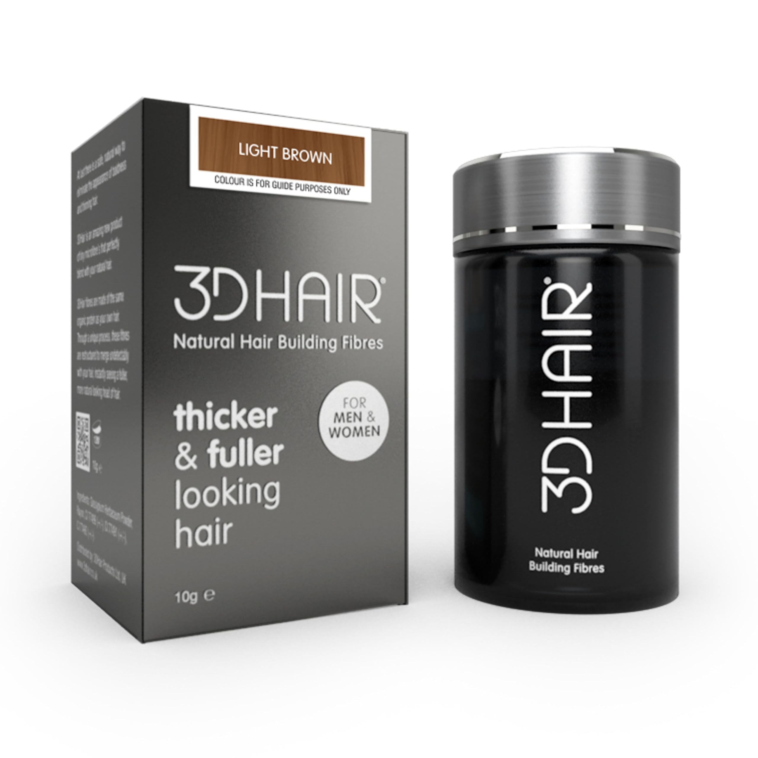 3D Hair Fibres | Hair Powder for Thinning Hair 10g Bottle | Makes Thin Hair Look Thicker in Seconds | Hair Loss Concealer For Women & Men (Light Brown)
