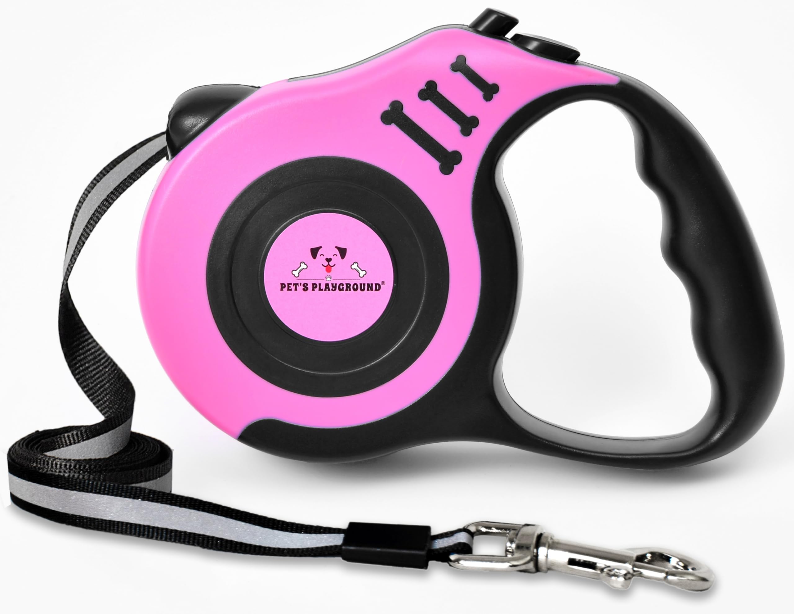 Pet's Playground | Retractable Dog Lead For Small Dogs | Glow In The Dark Puppy Lead | Reflective Dog Leads | Puppy Leash | Long Puppy Lead | Heavy Duty Retractable Dog Leash | Pink | 5M