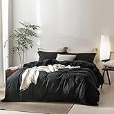 BDEAR Linen Feel Black Duvet Cover King Size 104'' W x 90'' L, Percale 100% Washed Cotton Duvet Cover with Zipper Closure Plus 2 Pillowcases, Oeko TEX Standard 100 Certificated, Linen Feel and Cozy