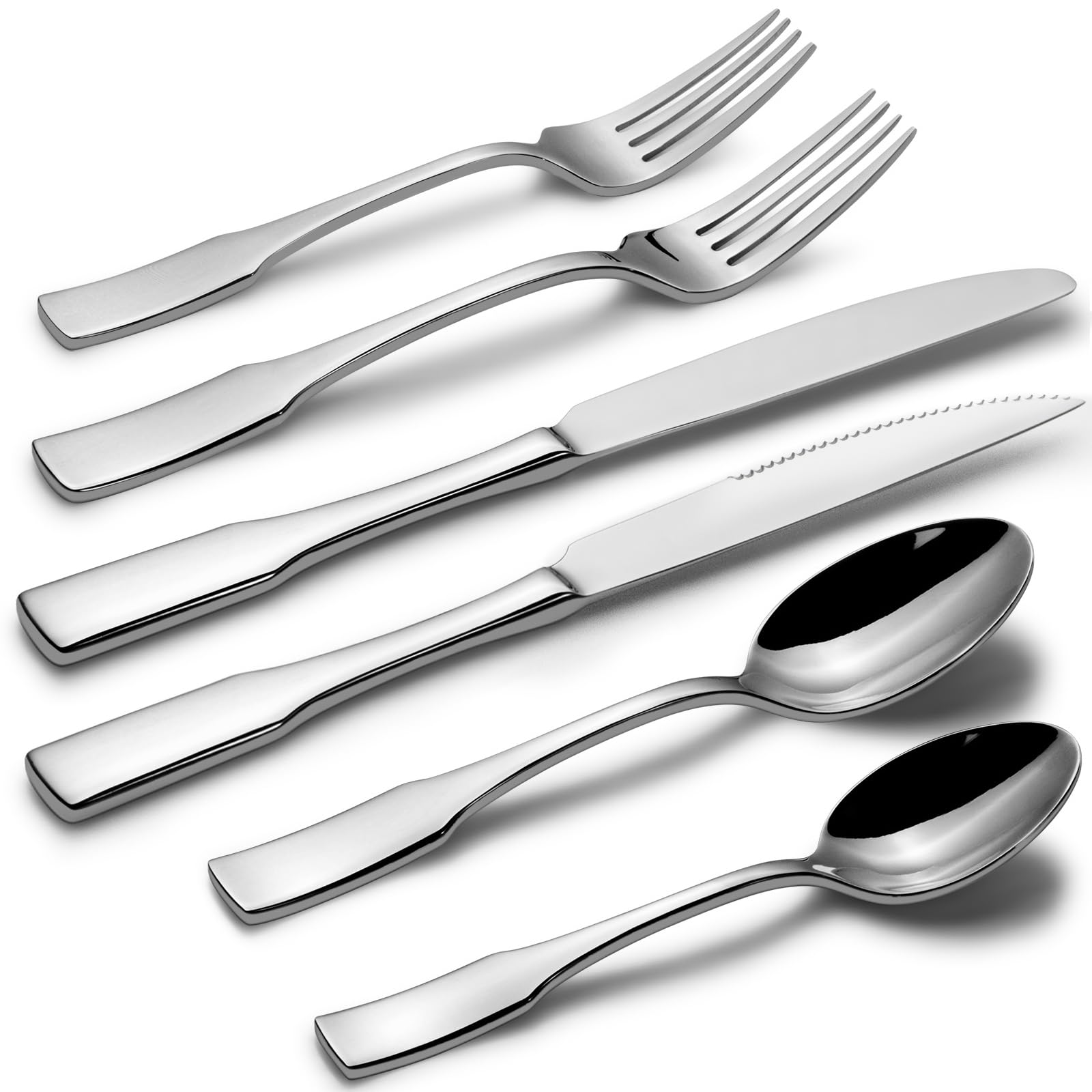 Photo 1 of Alata Kate 48-Piece Silverware Set with steak knife Service for 8, Stainless Steel Flatware Set, Mirror Polished Cutlery Set Dishwasher Safe