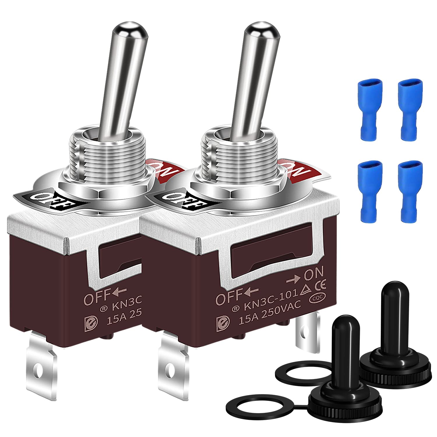 Photo 1 of DaierTek SPST Waterproof Toggle Switch 12V DC 30A 125VAC 20A Marine Heavy Duty 2 Pin ON Off Spade Terminals for Automotive Car Boat -2 Pack