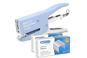 Rapesco 1355A Porpoise Classic Stapling Plier with 10.000 Staples, Type 26 Standard 5/16", 45 Sheet Capacity, Uses Type 26 Standard and Type 24 High-Capacity Staples, All Metal, Powder Blue