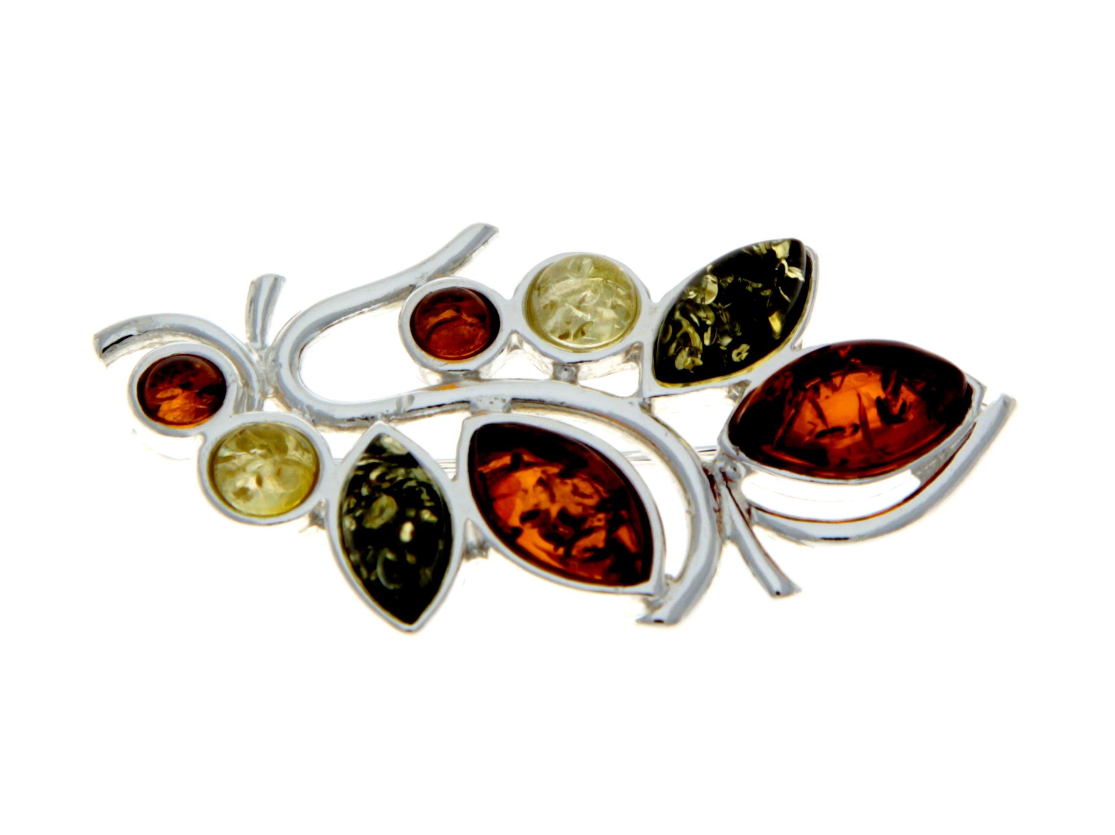 SilverAmber Jewellery UK - Genuine Mixed Baltic Amber & Sterling Silver Exclusive Modern Multistones Brooch - M803 — image 1