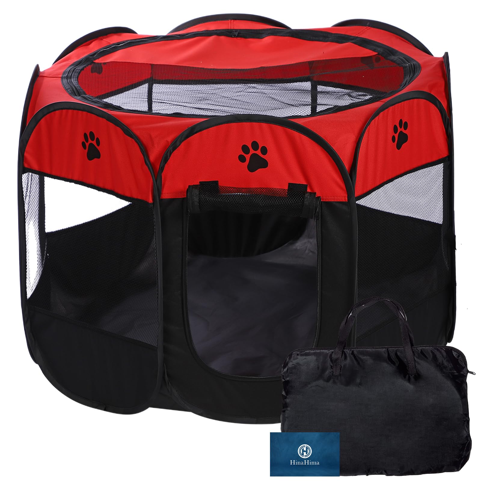 HinaHima 折りたたみ式 ペットサークル 収納バッグ付き 組み立て不要 猫 犬用 ケージ 幅91cm×高さ58cm (Ｌ, レッド)商品画像