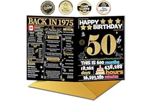 50th Birthday Card with Envelope,50th Birthday Decorations for Women Men,Birthday Gifts for Mother Dad,Happy Birthday Cards f